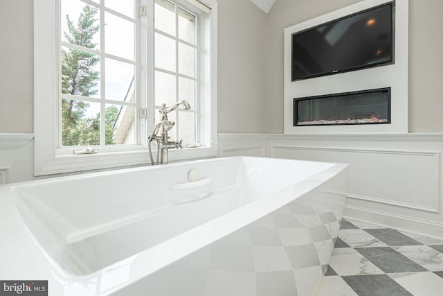 bathroom featuring a healthy amount of sunlight, a washtub, and sink