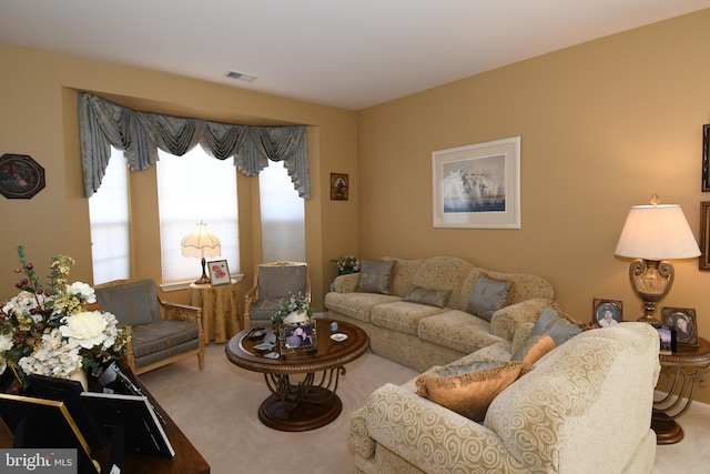 living room featuring carpet floors