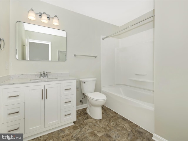 full bathroom with vanity, shower / bathing tub combination, and toilet