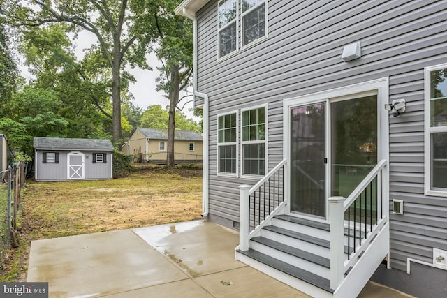 exterior space featuring a storage shed