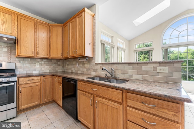 kitchen with stainless steel stove, dishwasher, sink, and a healthy amount of sunlight