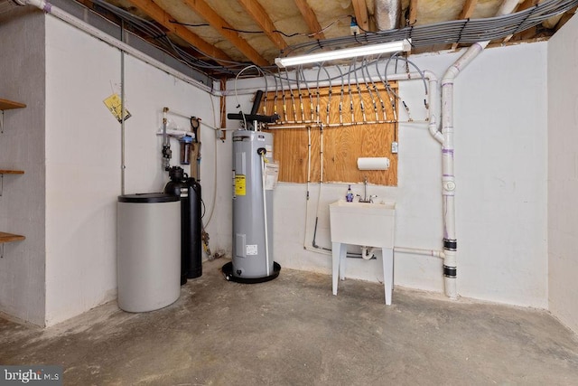 basement featuring electric water heater