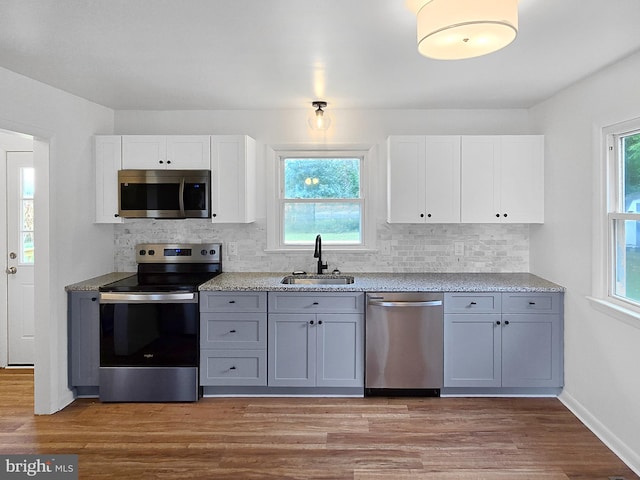 kitchen with appliances with stainless steel finishes, a healthy amount of sunlight, and sink