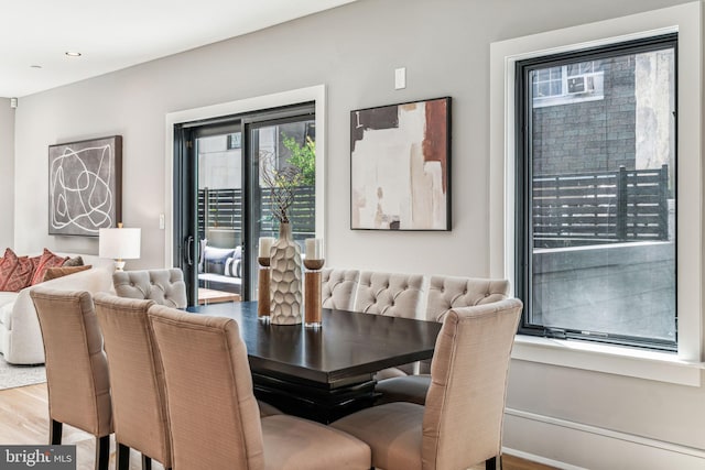 dining space with hardwood / wood-style flooring