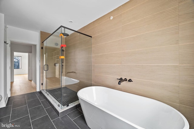 706 Latona St Unit F, Philadelphia, PA 19147 - full bath with a freestanding bath, tile patterned flooring, and a shower stall
