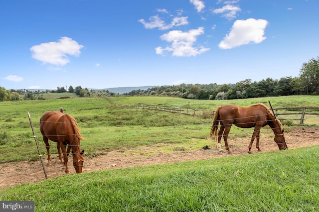 view of horse barn with a rural view