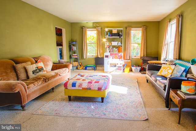 living room with carpet and a healthy amount of sunlight