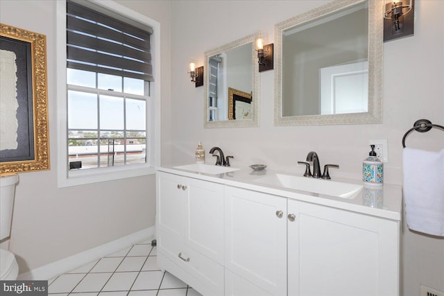 bathroom with vanity, tile patterned flooring, and toilet