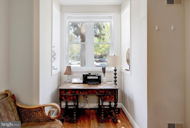 office space with wood-type flooring and a wealth of natural light