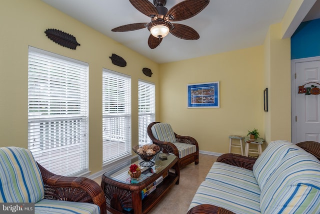 living room with ceiling fan