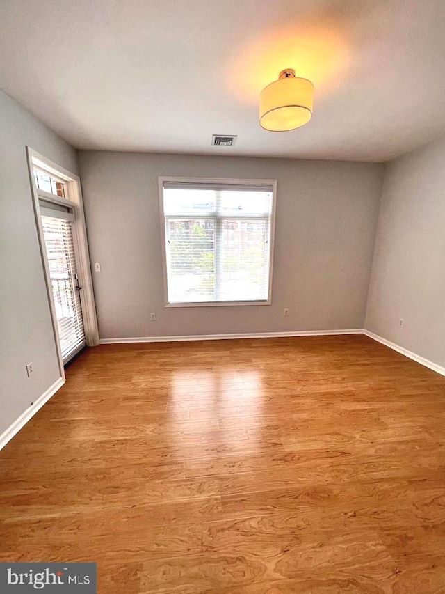 empty room with plenty of natural light and light hardwood / wood-style floors