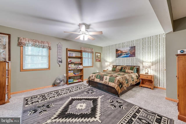 bedroom featuring carpet and ceiling fan