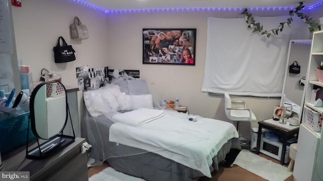 bedroom with hardwood / wood-style floors