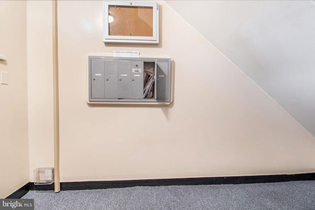 interior details featuring mail area and carpet