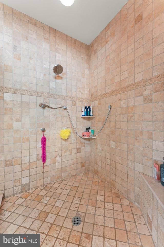 bathroom with a tile shower