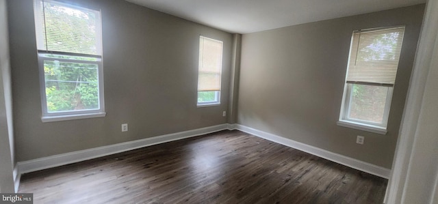 spare room with dark wood-type flooring