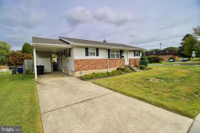 ranch-style house with a front lawn and a carport