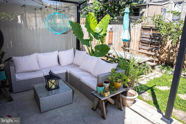 exterior space featuring an outdoor living space