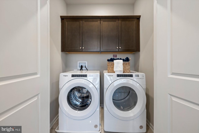 laundry room with cabinets and separate washer and dryer