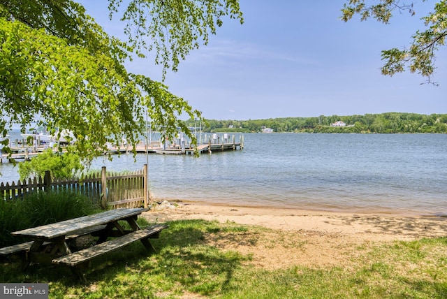 view of dock featuring a water view