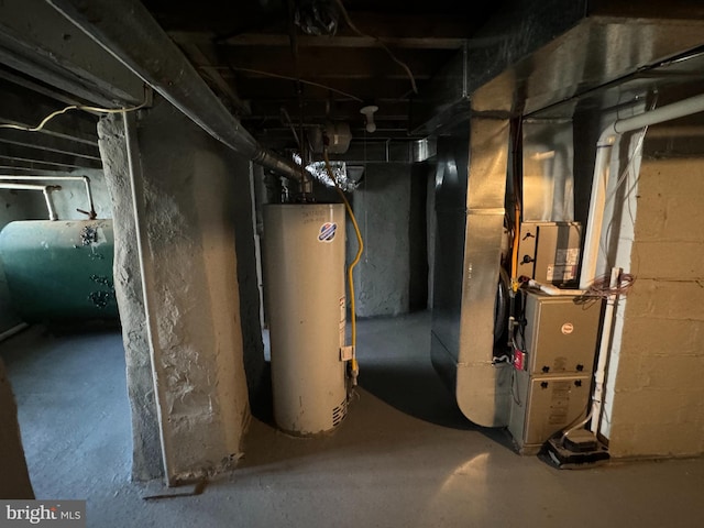 basement with water heater