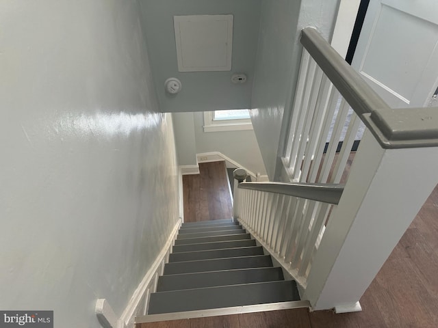 staircase featuring hardwood / wood-style flooring