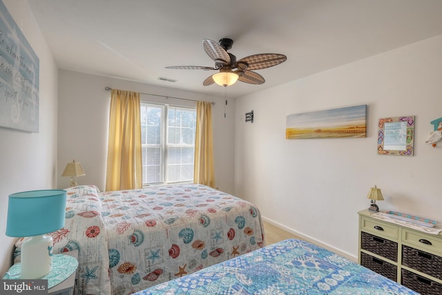 bedroom with carpet and ceiling fan