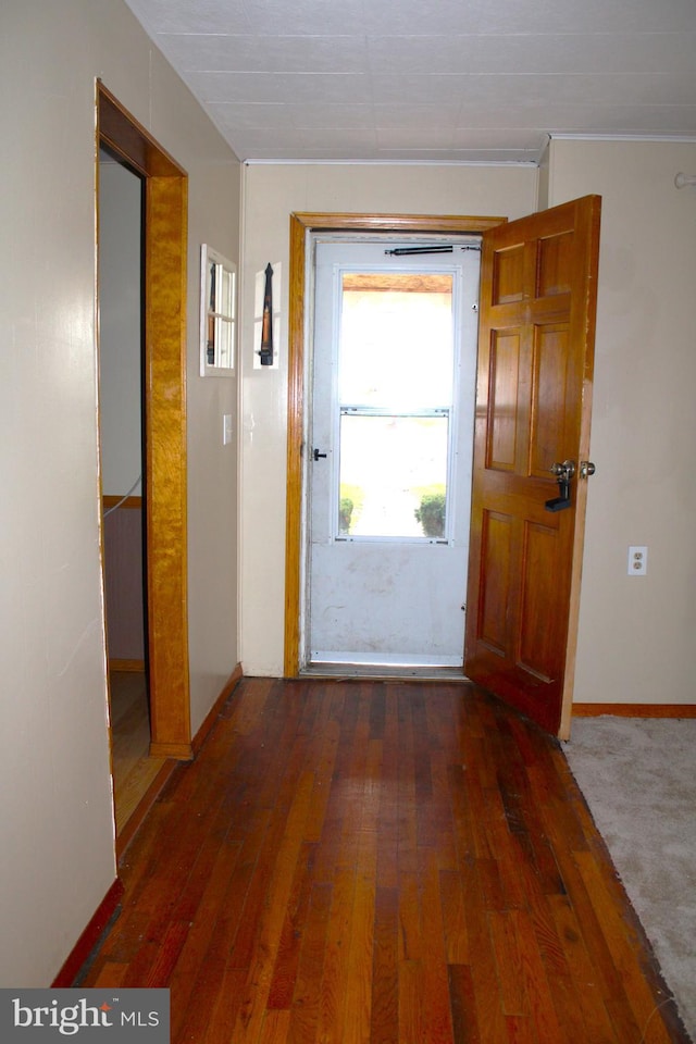 entryway with dark hardwood / wood-style flooring