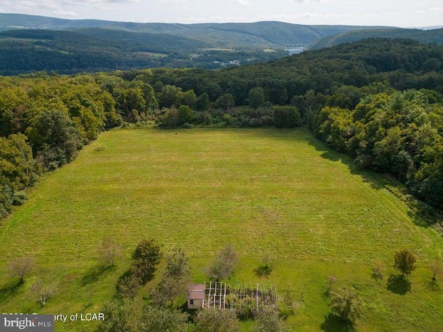 drone / aerial view with a mountain view and a rural view