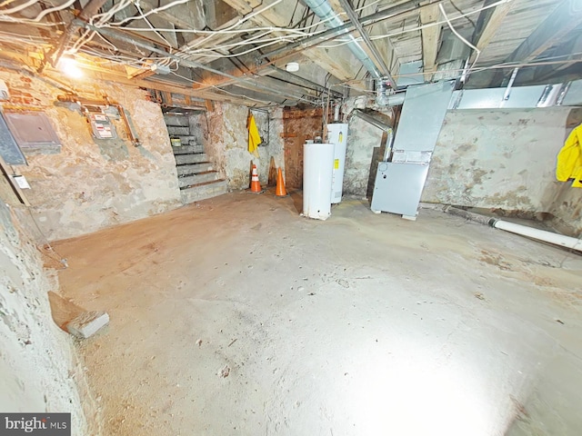 basement with gas water heater and heating unit