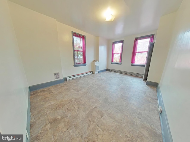 spare room featuring a baseboard heating unit