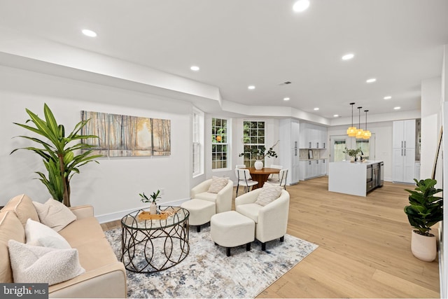 living room featuring light wood-type flooring