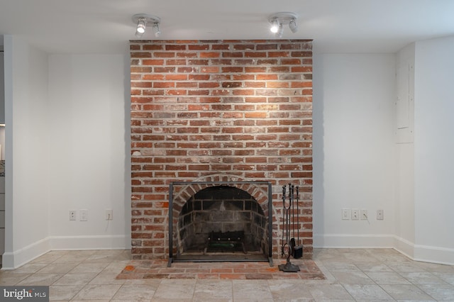 interior details with a fireplace