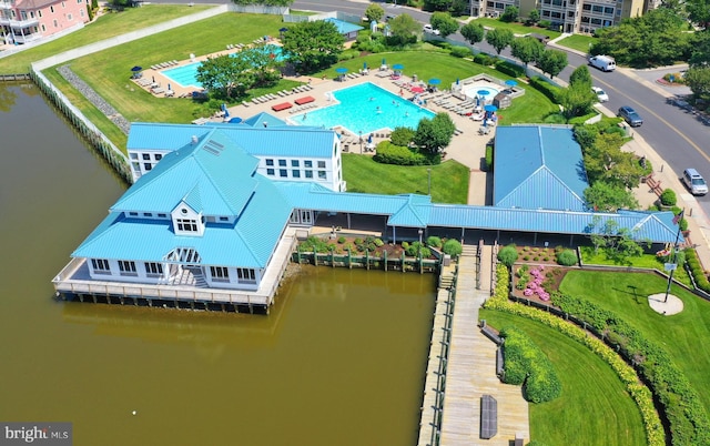 aerial view with a water view