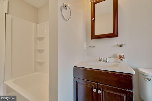 full bathroom with vanity, toilet, and shower / bathing tub combination