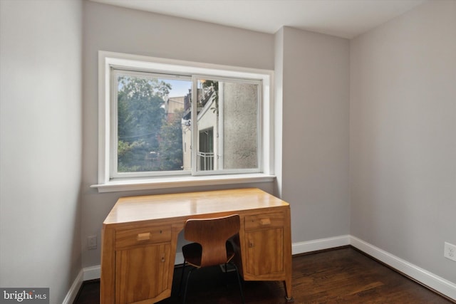 office space with dark hardwood / wood-style flooring