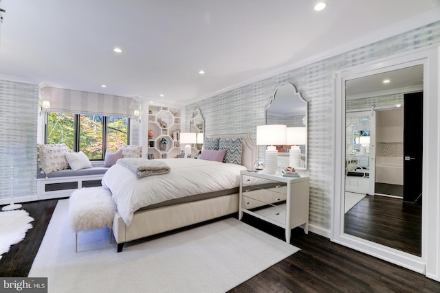 714 Belgrove Rd, Mclean, VA 22101 - bedroom featuring wallpapered walls, crown molding, wood finished floors, recessed lighting, and baseboards