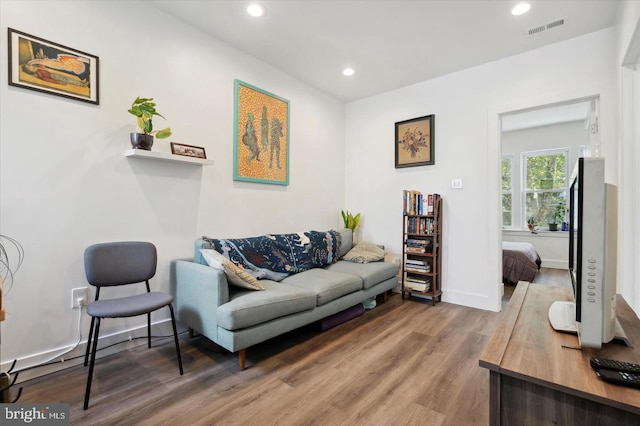 living room with hardwood / wood-style floors