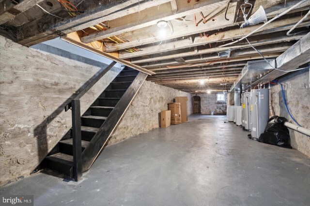 basement featuring gas water heater