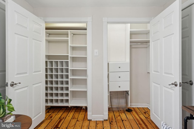 walk in closet with wood-type flooring