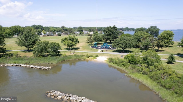 aerial view featuring a water view