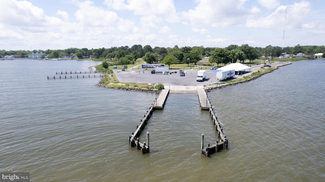 view of dock with a water view