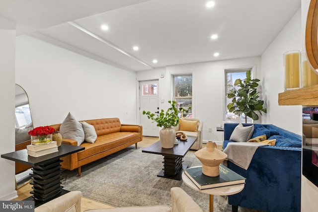 living room with light hardwood / wood-style floors