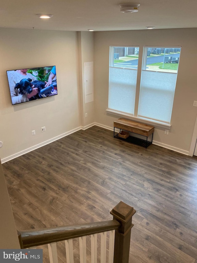 unfurnished living room with dark hardwood / wood-style flooring