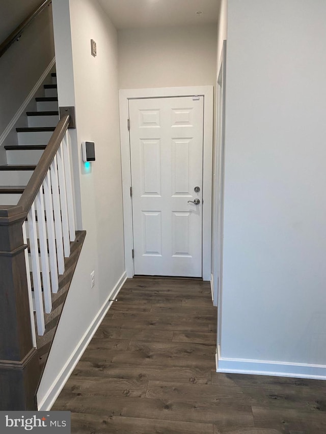 hallway featuring dark wood-type flooring