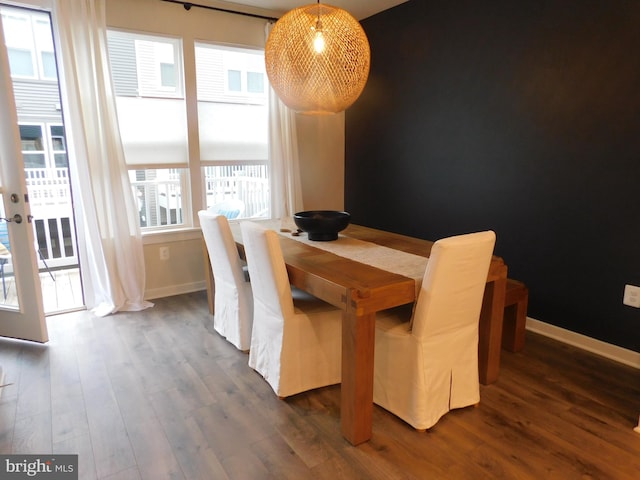 dining room featuring a healthy amount of sunlight and dark hardwood / wood-style floors