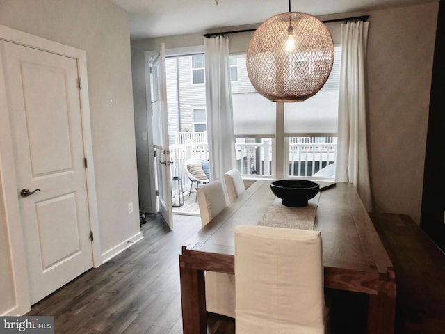 dining room with a healthy amount of sunlight and dark wood-type flooring