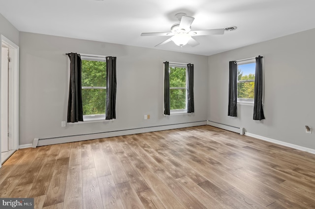 spare room featuring light wood-type flooring and ceiling fan