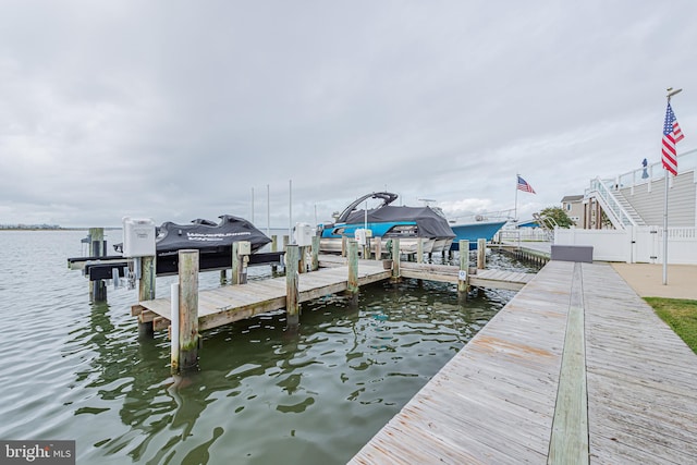 view of dock featuring a water view