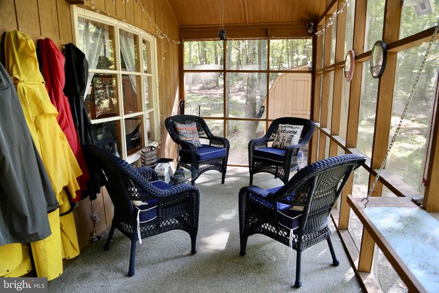 sunroom with wood ceiling